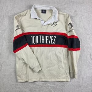 Men's 100 Thieves Rugby Polo Shirt Size Large Off White Lexus ATT Long Sleeve